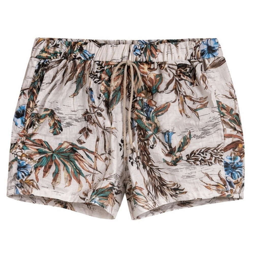 ELIE TAHARI Womens Medium 100% Linen Tropical Print Luxury Beach Vacation Shorts